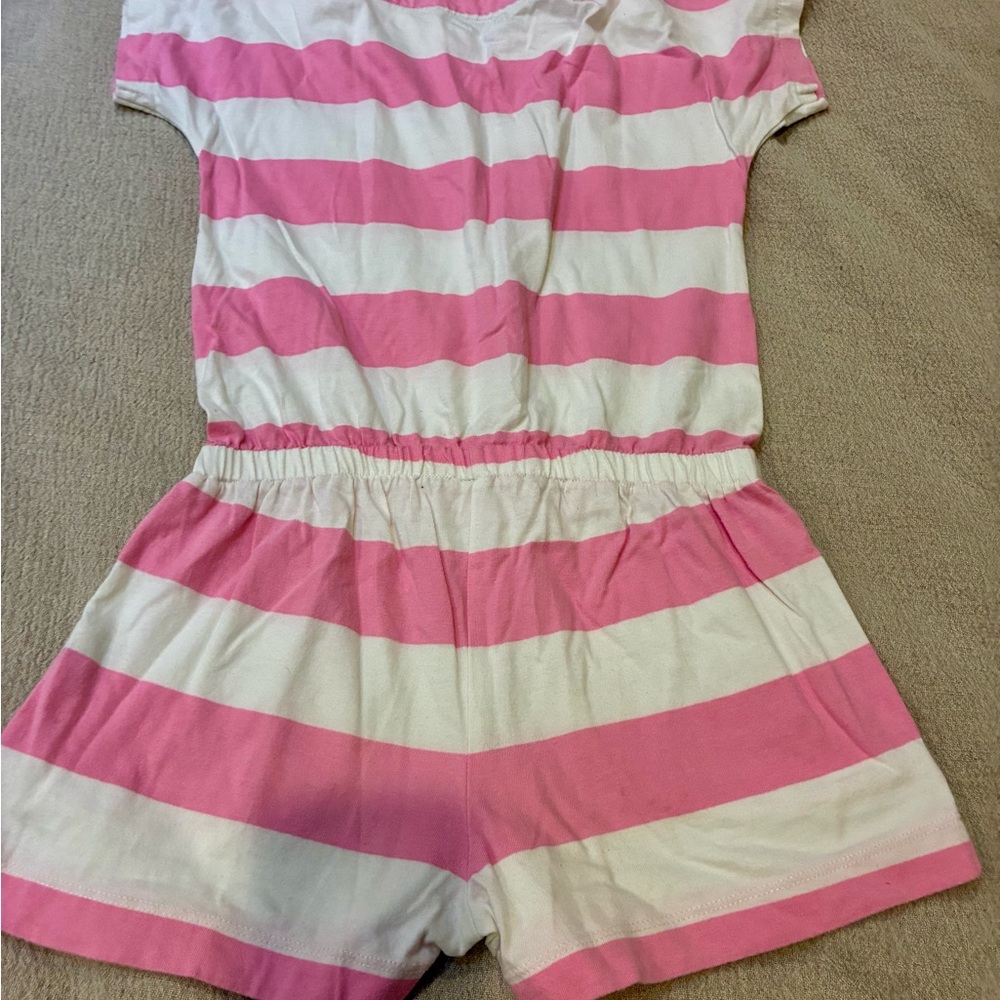 Mini Boden Pink and White Striped Kids Romper